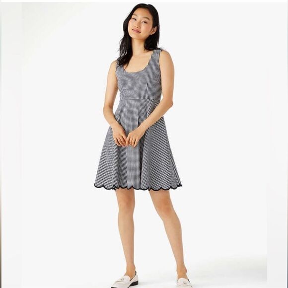 kate spade Dresses & Skirts - NWT Kate Spade Jazzy Gingham Scalloped Ponte Dress black white size S fit flare‎